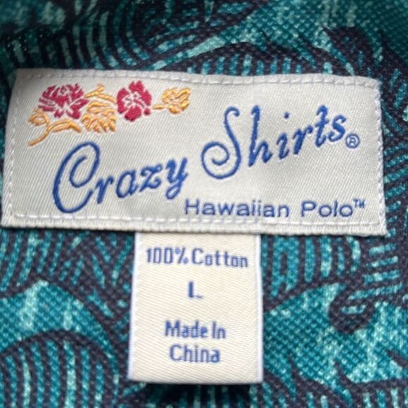 Crazy Shirts Firm Cotton Waves Hawaiian Polo Mens L - Picture 3 of 10
